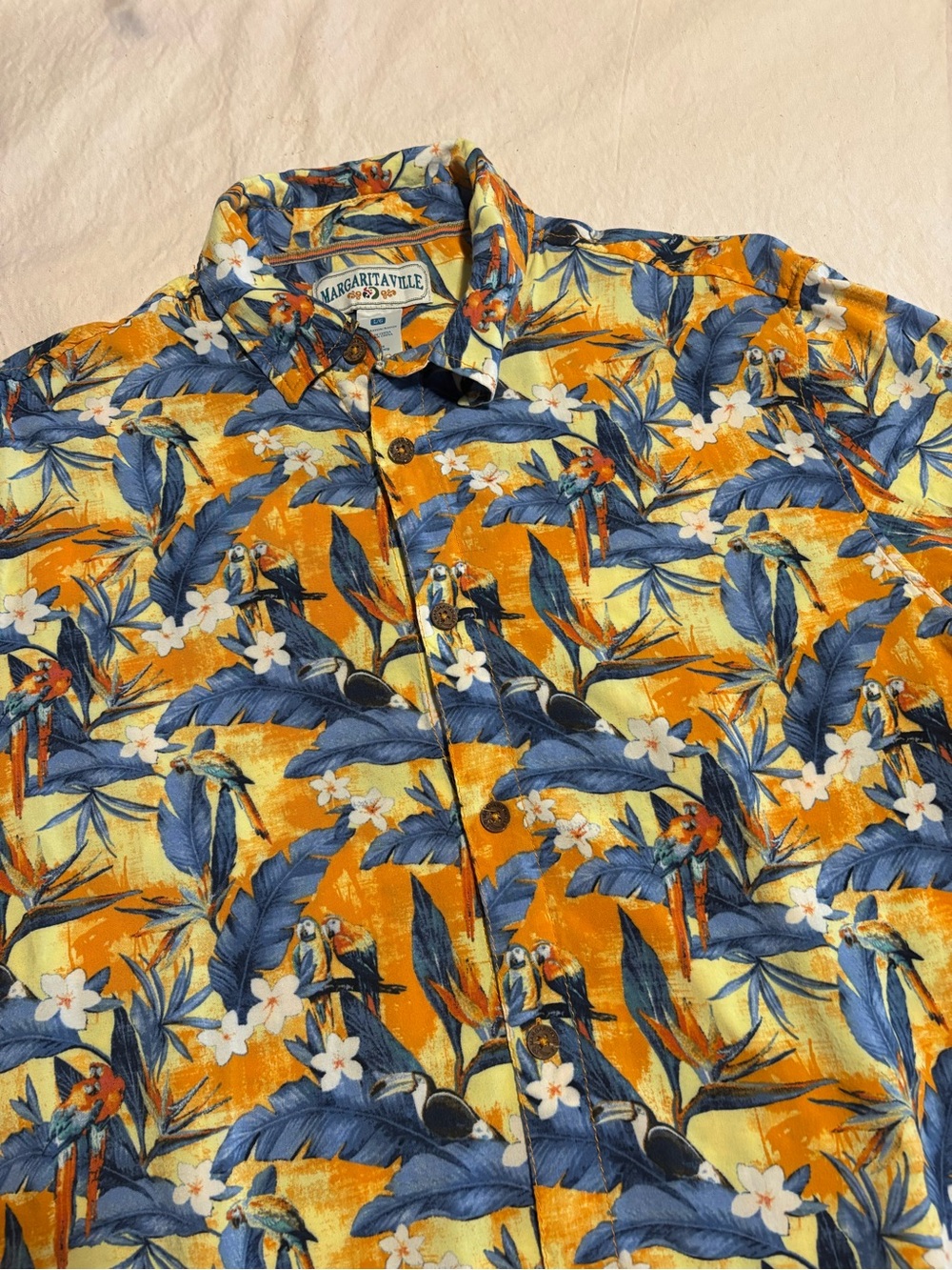 Margaritaville Men’s Hawaiian Parrot Print Tropical Button Front
